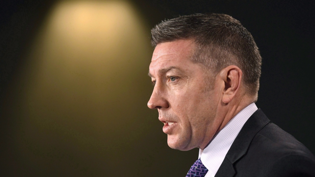 Former NHL player and child advocate Sheldon Kennedy speaks during a press conference on Parliament Hill in Ottawa on Monday, Feb. 5, 2018.THE CANADIAN PRESS/Justin Tang