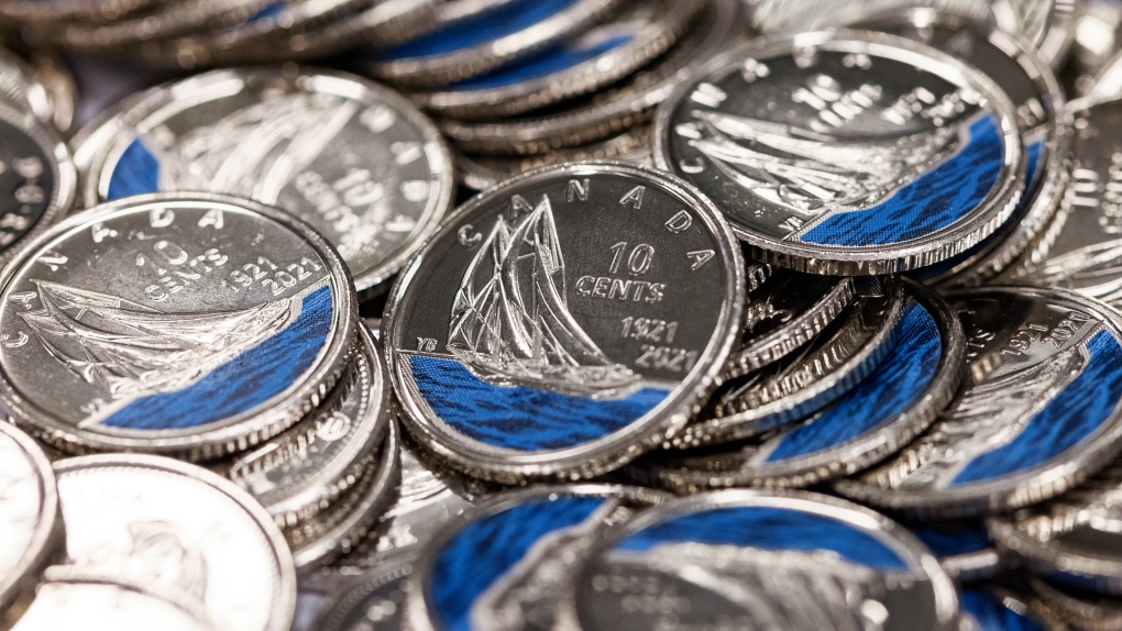 Dalman says a special Bluenose 100th anniversary coloured dime released in 2021 is worth considerably more than ten cents. (Source: Royal Canadian Mint) 