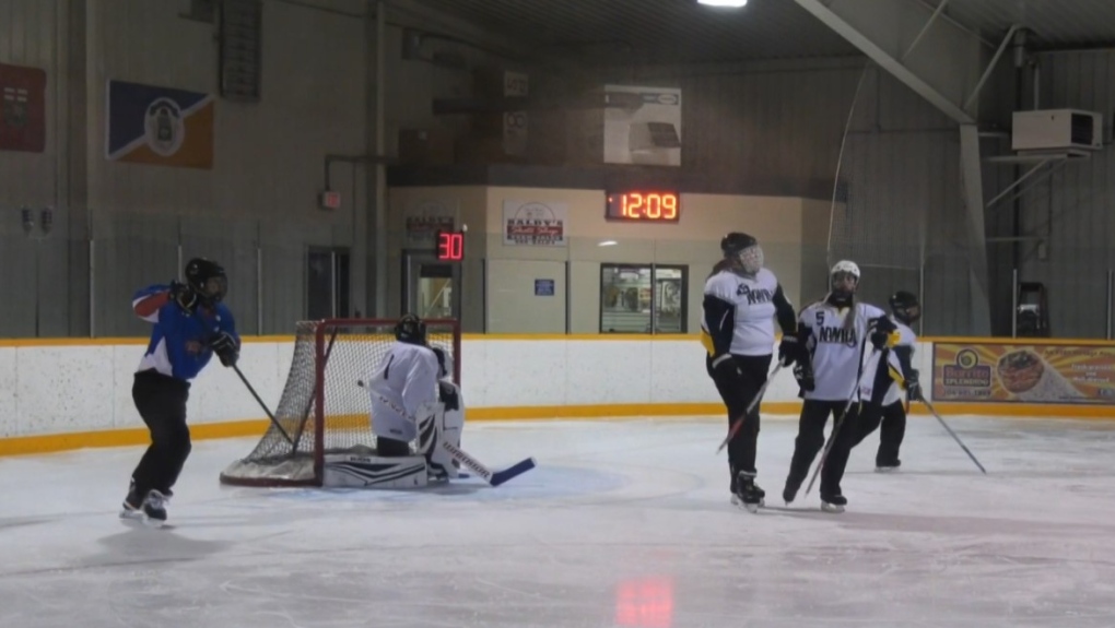Teams in the Winnipeg Ringette League play a game on Nov. 13, 2021. At the beginning of the season, the league mandated all players had to be doubled vaccinated. (Source: Mason DePatie/ CTV News Winnipeg)