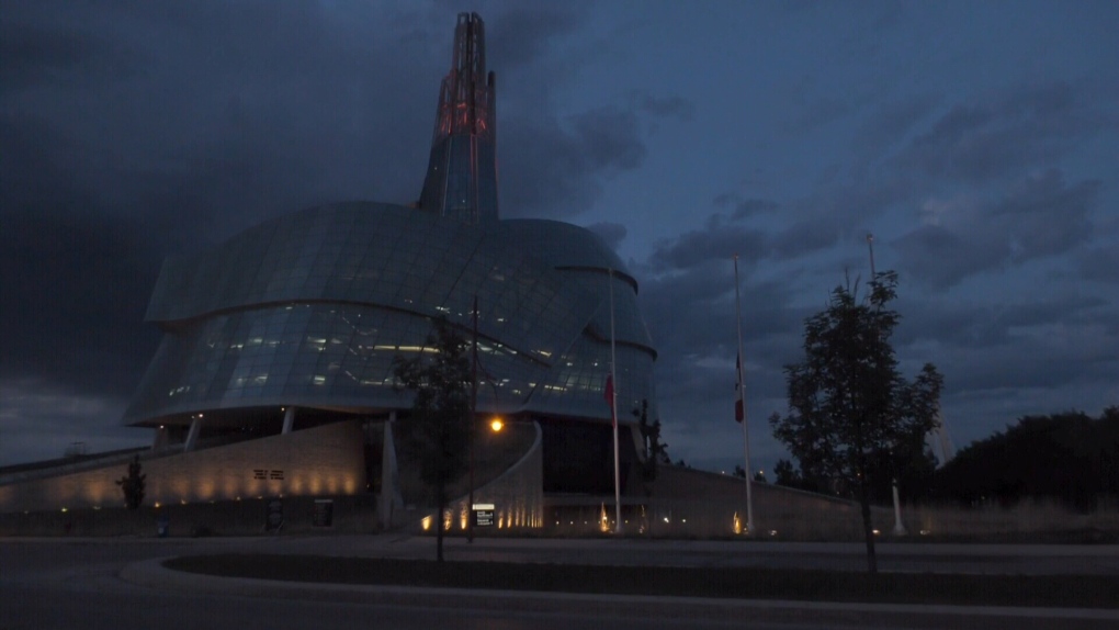 The tower atop CMHR will glow poppy red all this week to honour Indigenous veterans and to mark Remembrance Day on Thursday.