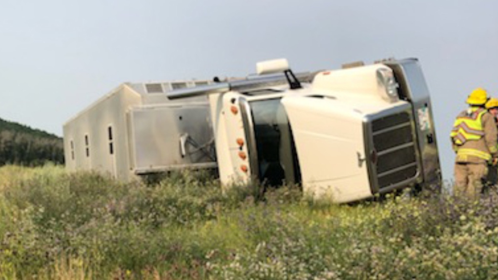Manitoba RCMP said crews were on the scene of a rollover along Highway 355 near Minnedosa on July 16, 2021. (Source: Manitoba RCMP/ Twitter)