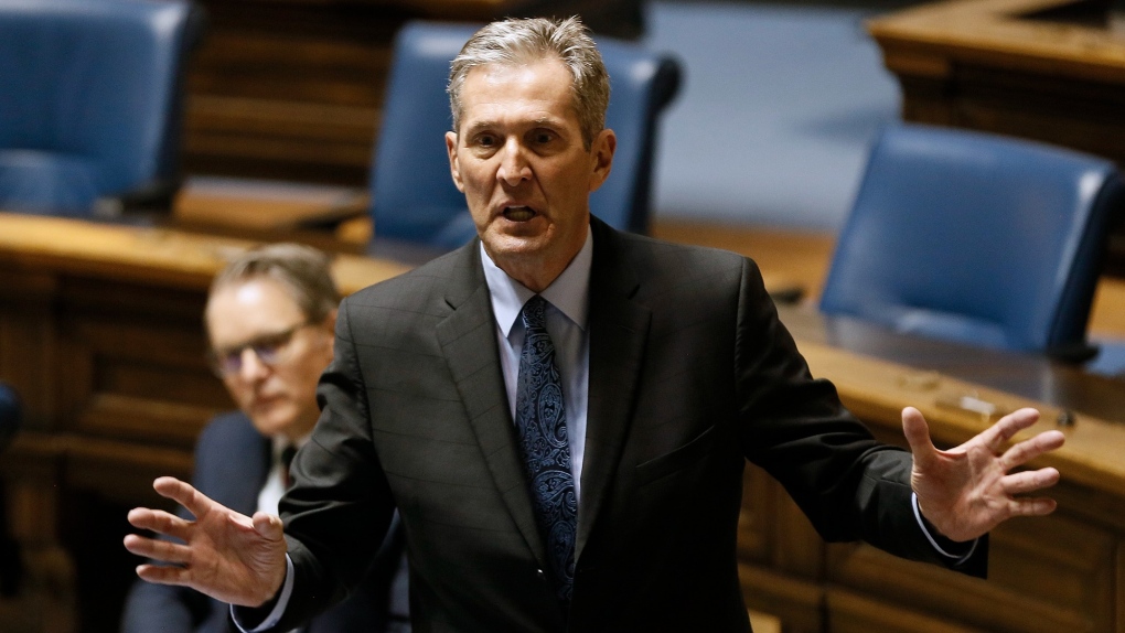 Manitoba premier Brian Pallister speaks during question period at the Manitoba Legislature on Wednesday, May 13, 2020. (THE CANADIAN PRESS/John Woods)