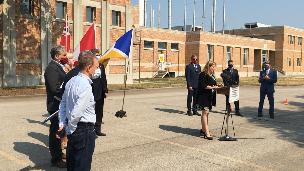 A news conference is held on July 23, 2021, in Winnipeg to announce $212.8 million from the federal and provincial governments to upgrade the North End Sewage Treatment Plant’s Headworks Facilities. (Source: Jeff Keele/ CTV News Winnipeg)
