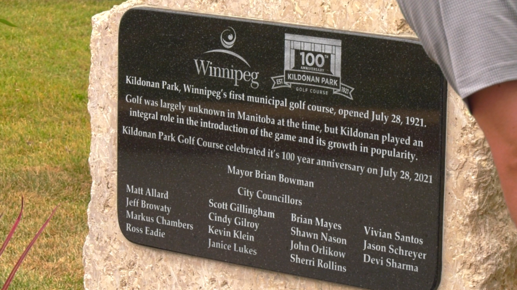 A new plaque unveiled at the Kildonan Park Gold Course marking the 100 year anniversary of the course. July 28, 2021. (Source: Glenn Pismenny/CTV News)