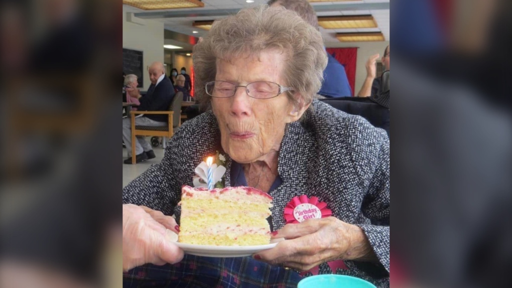 Jemima Wescott celebrates her 111th birthday at her personal care home on Jan. 10, 2022  (image credited to personal care home)
