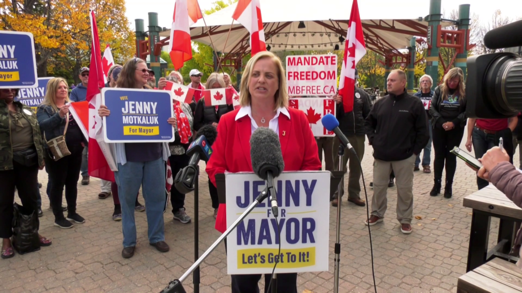 Jenny Motkaluk making an announcement at The Forks on Oct. 3, 2022. (Source: Jamie Dowsett/CTV News)