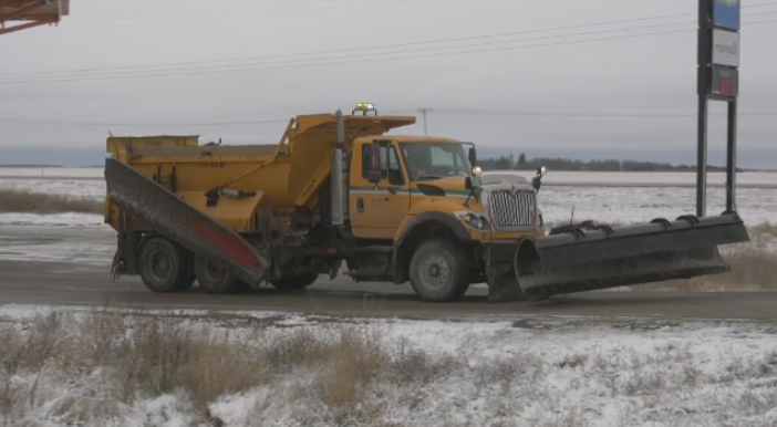 A snow plow seen driving in Manitoba. Nov. 7, 2022. (Source: Josh Crabb/CTV News)