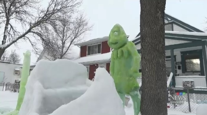 Grinch ice sculpture built in Winnipeg | CTV News