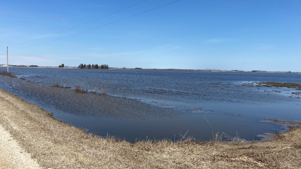 A field near Arborg, Man., is pictured underwater on May 4, 2022. There is concern the floodwater could lead to a delay in seeding. (Submitted: Stewart Floyd)