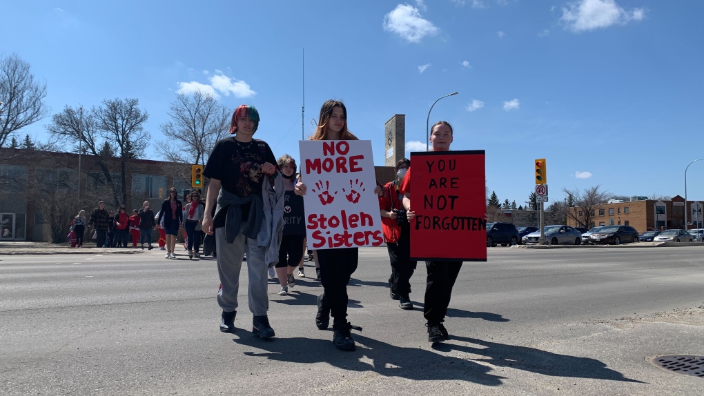 A group of students in Winnipeg marked the National Day of Awareness of Missing and Murdered Indigenous Women and Girls by marching on May 5, 2022. (Source: Jamie Dowsett/ CTV News Winnipeg)