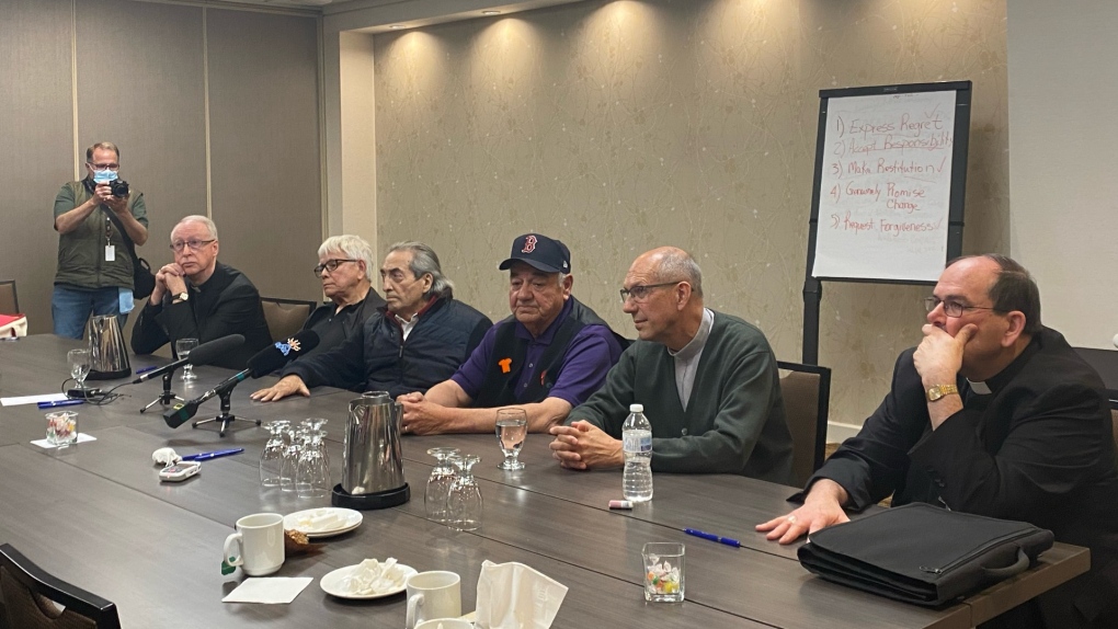 Following two days of talks, the National Indian Residential School Circle of Survivors met with Catholic Bishops in Winnipeg on June 1, 2022. (Source: Taylor Brock/ CTV News Winnipeg)