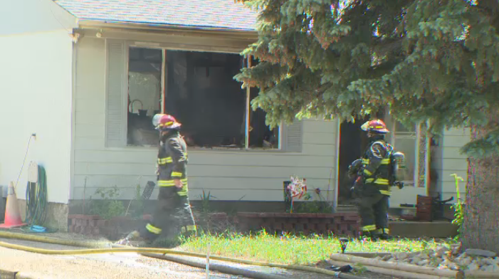 A home in the 800 block of Laxdal Road has significant damage after a morning fire on June 25, 2022. (Source: Dan Timmerman/CTV News)