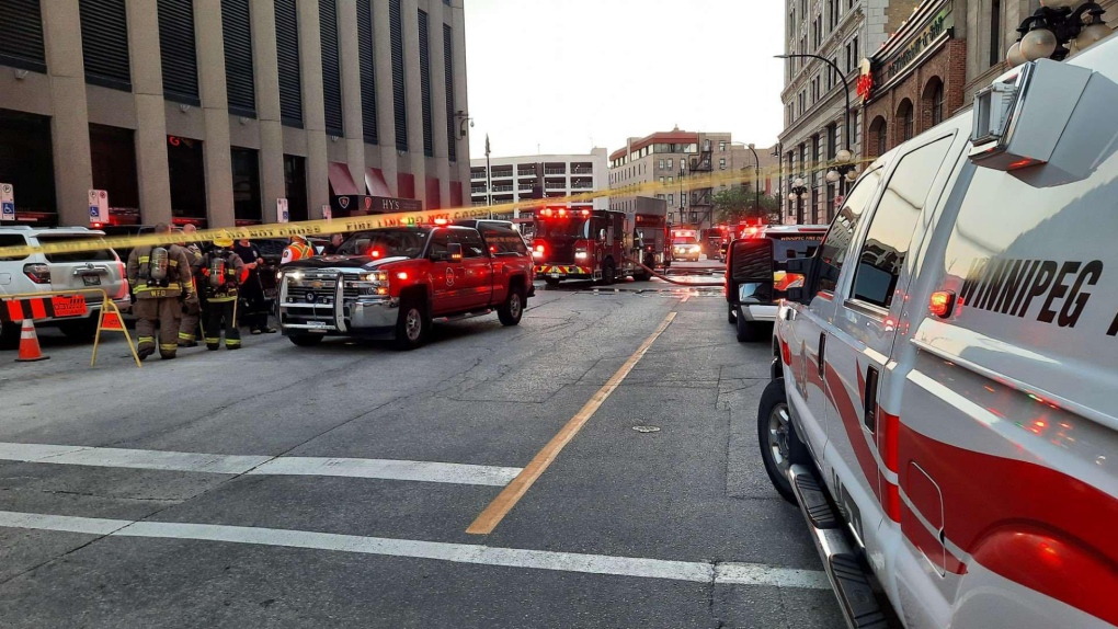 Winnipeg Fire Paramedic crews responded to a Sunday evening fire in downtown Winnipeg. (Source: Dan Timmerman/CTV News)