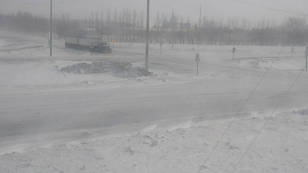 A still from a highway camera at Highway 75 and Highway 305 near Ste. Agathe on March 17, 2023. (Source: Manitoba 511)