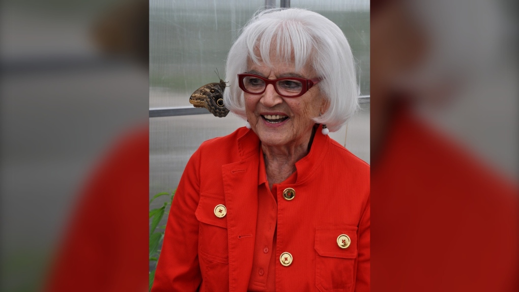 Shirley Richardson poses with a butterfly at Assiniboine Park in an undated image. Richardson died at the age of 98 on March 11, 2023. (source: Facebook - Assiniboine Park & Zoo)