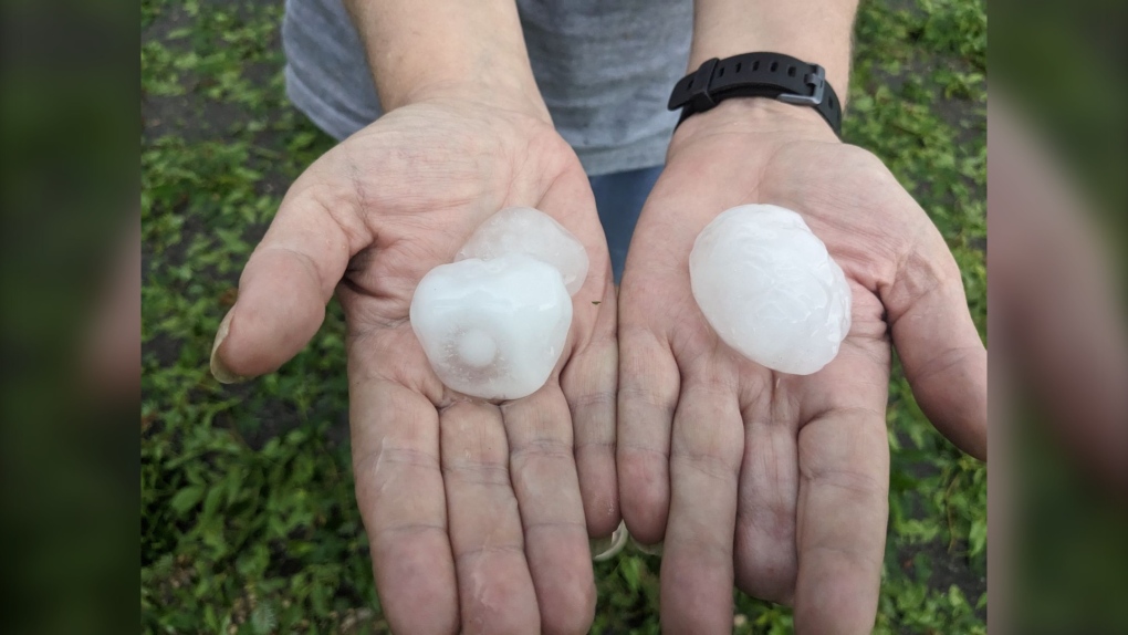 A photo of the hail that fell in Oak River, Man., during a severe thunderstorm on June 7, 2023.  (Submitted: Mark Darroch)