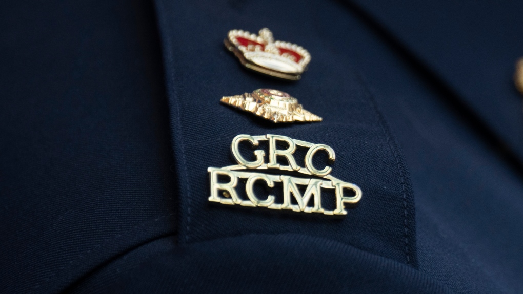 The RCMP logo is seen on the shoulder of a superintendent during a news conference, Saturday, June 24, 2023 in St. John’s, Newfoundland. THE CANADIAN PRESS/Adrian Wyld