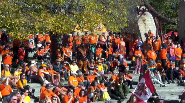 People poured into Oodena Circle at The Forks to kick off the third annual Wa-Say Healing Centre Orange Shirt Day Survivors walk. (Source: Taylor Brock)