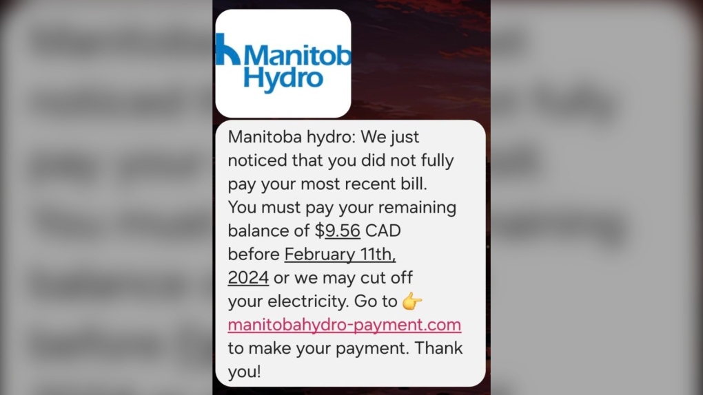 An example of the fraudulent text. (Source: X/Manitoba Hydro)