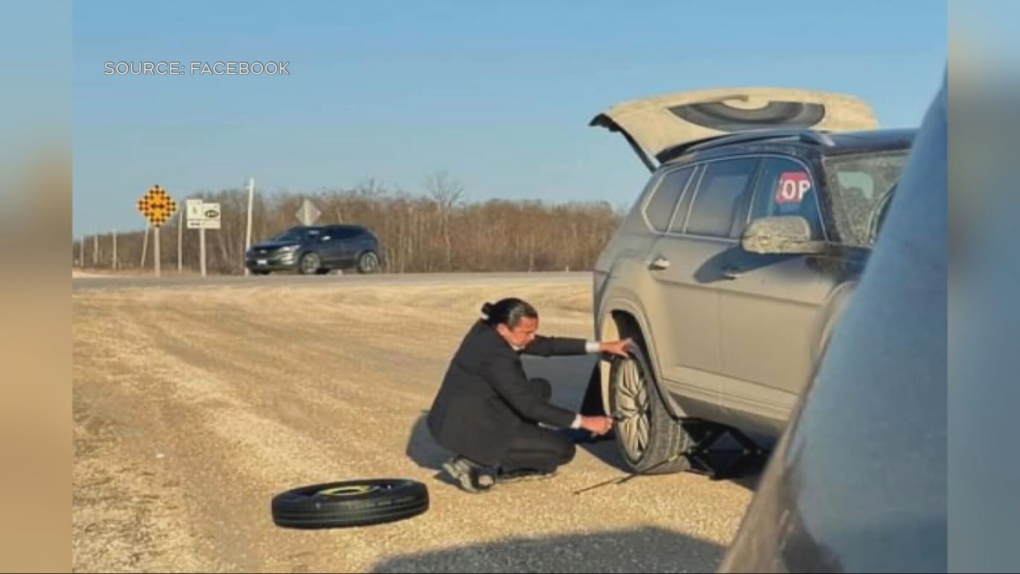 Kinew reacts to tire changing memes