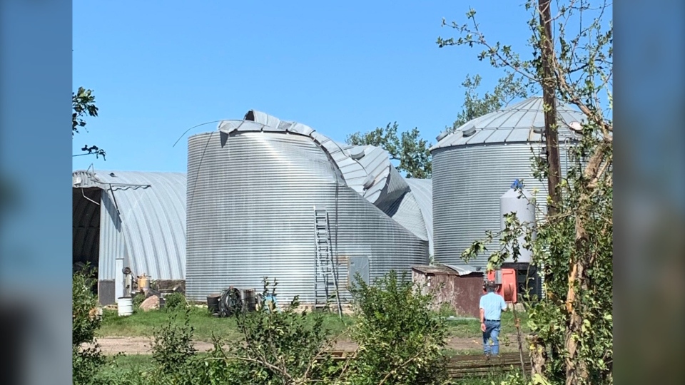 Grain bins destroyed by tornado