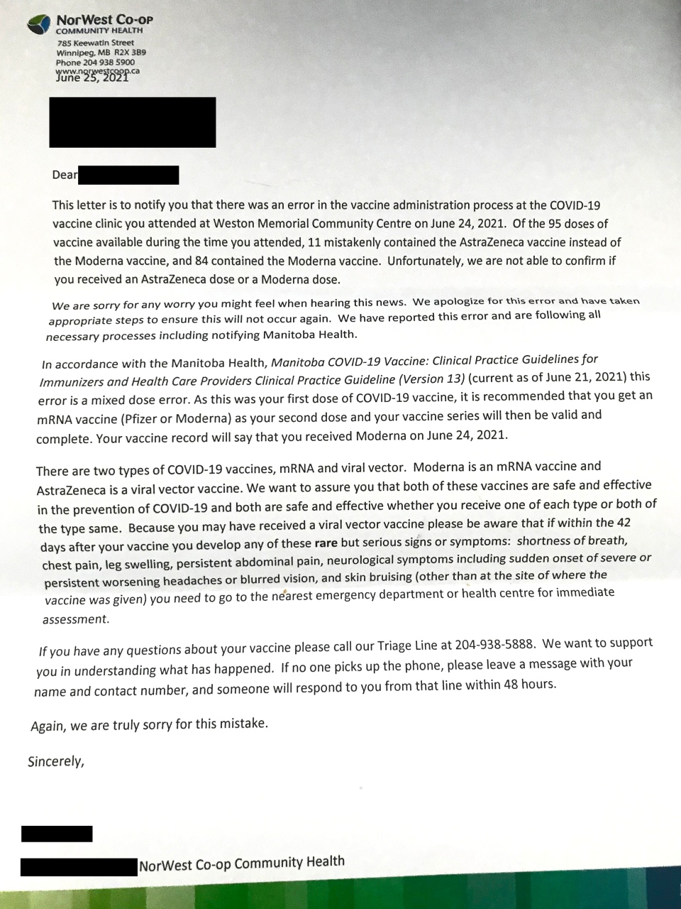 NorWest Co-op Community Health letter